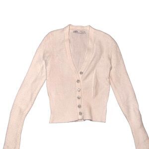 Zara Women's Cream and White Cardigan